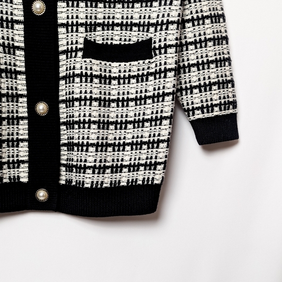 BABATON Lacer Tweed Cardigan Wool Sweater Pearl Buttons Black White XXS Aritzia - Picture 14 of 14